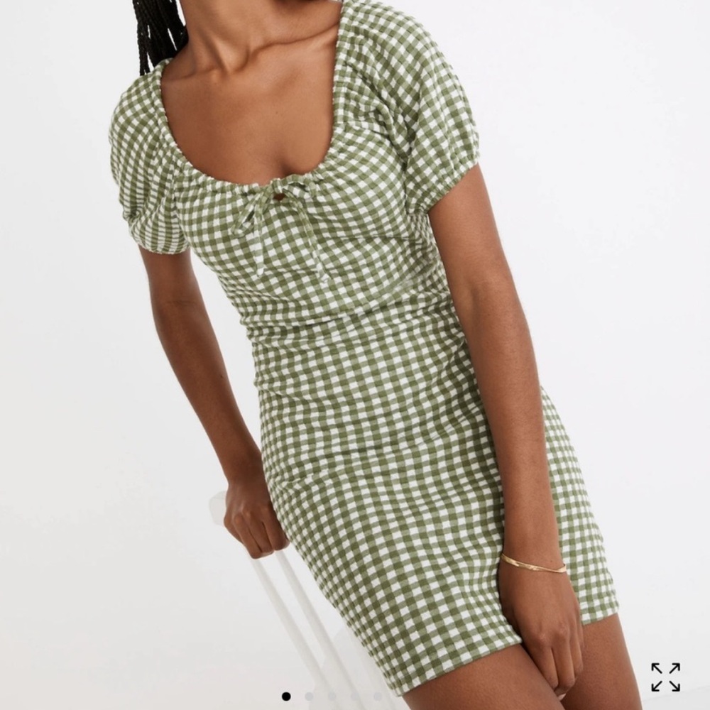 MADEWELL Jacquard Puff Sleeve Mini Dress in Gingham